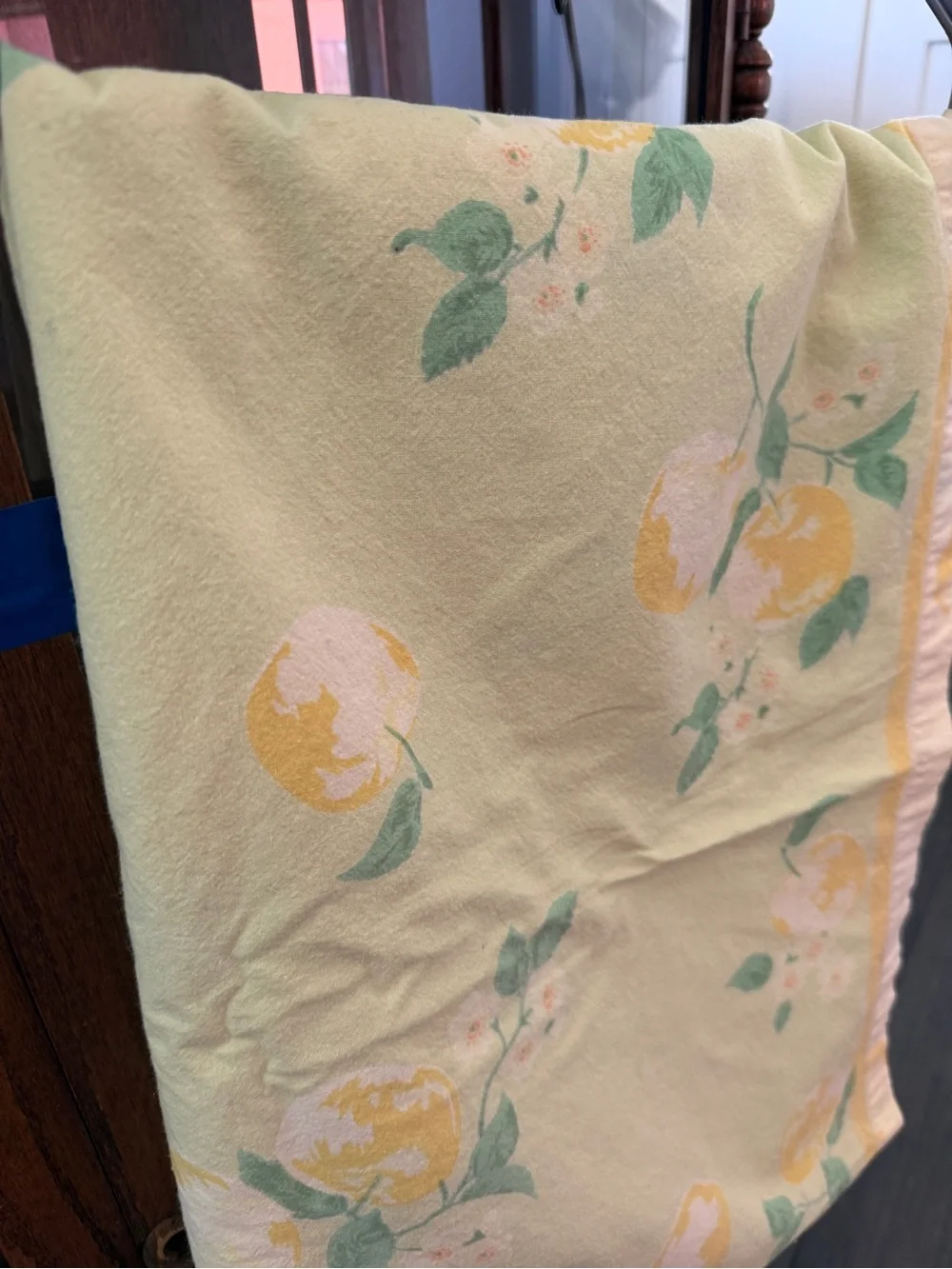 Vintage 1990’s- Yellow Fruit Print Rectangular Tablecloth